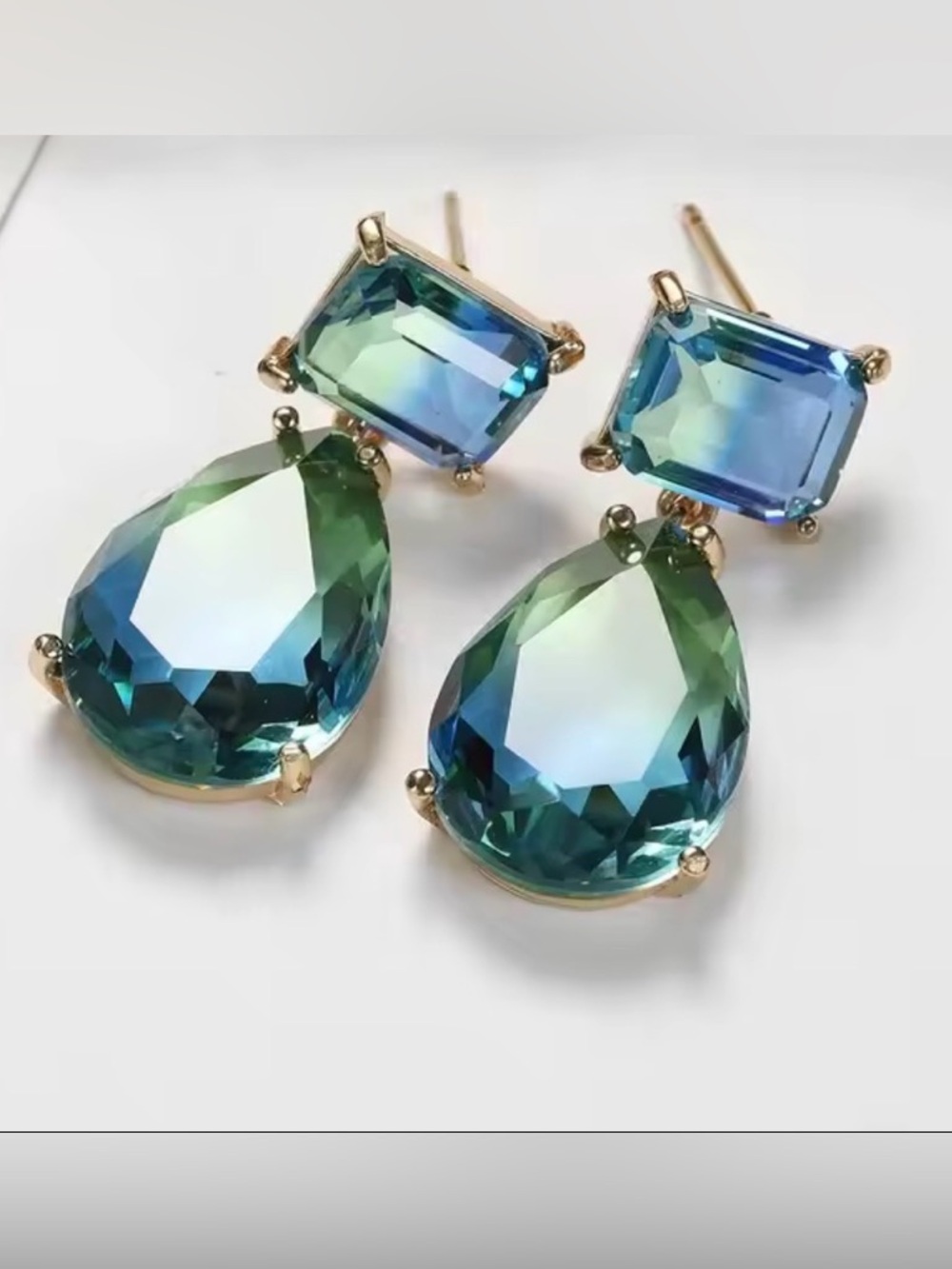 NEW Gold-Plated Green Blue Teardrop Drop Earrings -Ombre effect